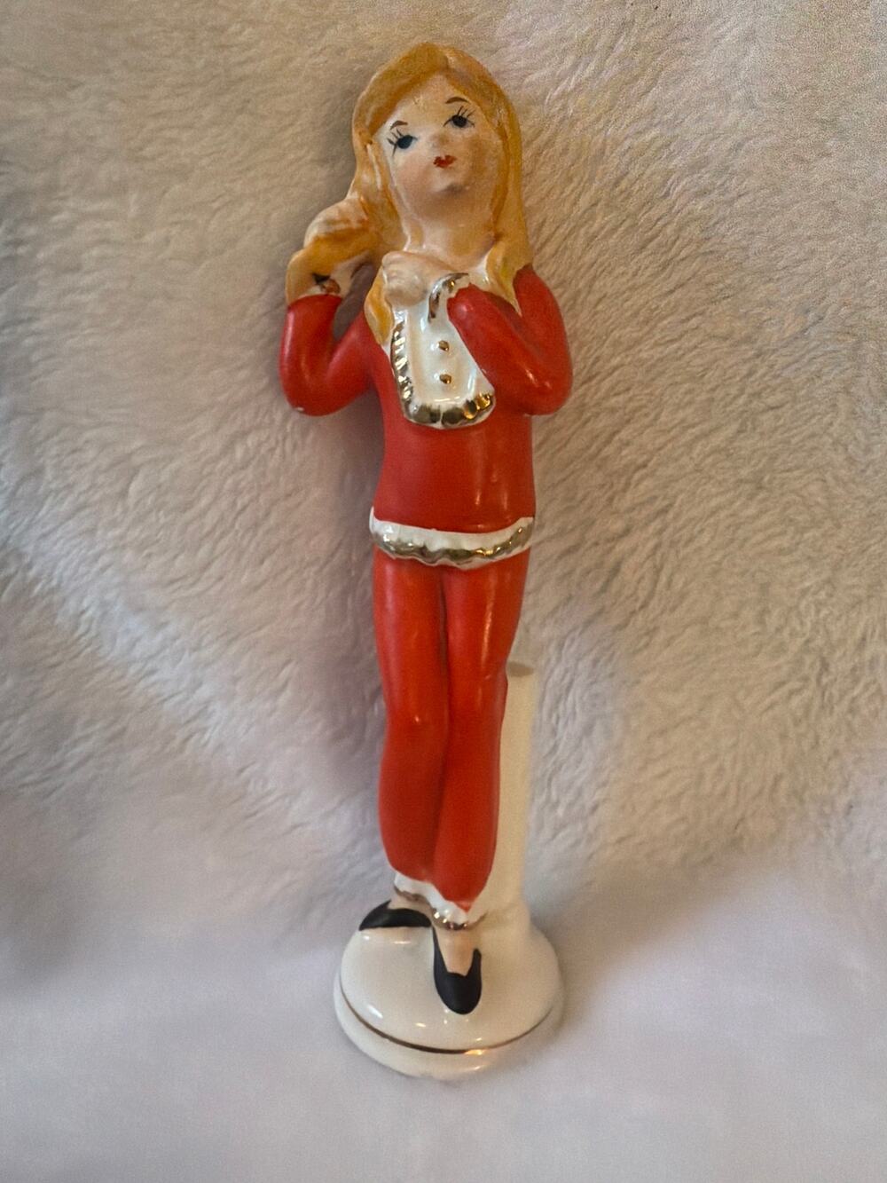 Vintage Sonsco Japan Lady Figurine Red Outfit Blonde Girl Ceramic Statue 6.5"